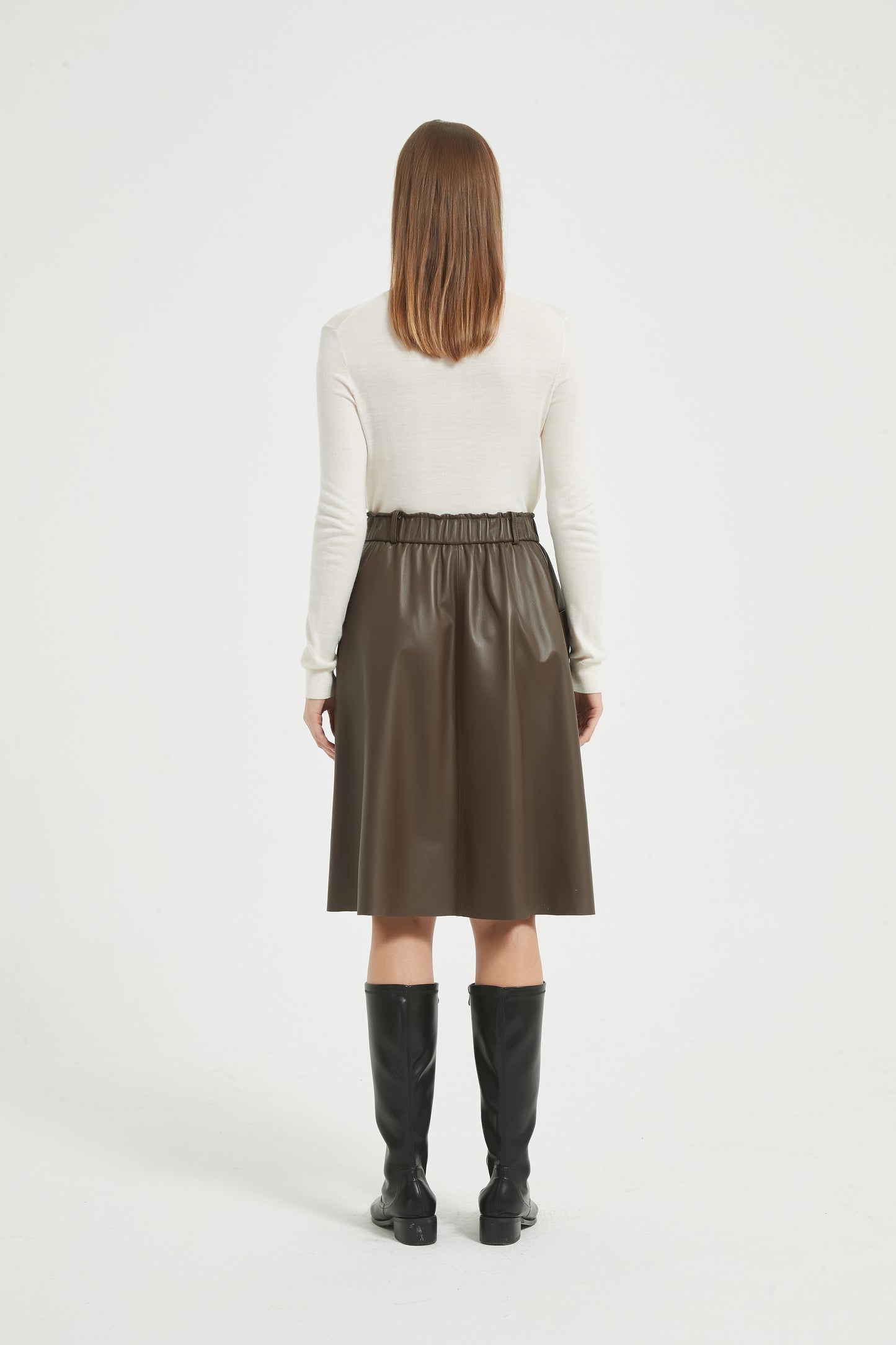 Markcorp women's versatile slimming casual sheepskin umbrella skirt with black coffee color autumn and winter half skirt