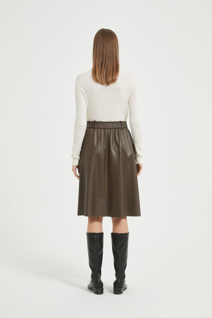 Markcorp women's versatile slimming casual sheepskin umbrella skirt with black coffee color autumn and winter half skirt