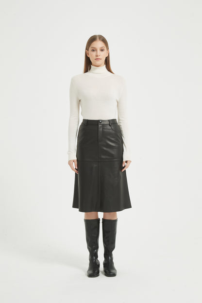 Markcorp genuine leather skirt short skirt A-line wrap buttocks black half skirt versatile autumn and winter sheepskin