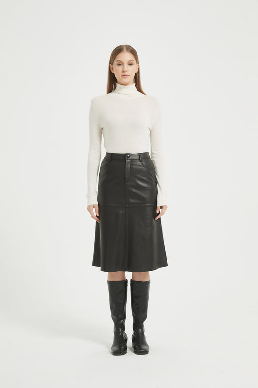 Markcorp genuine leather skirt short skirt A-line wrap buttocks black half skirt versatile autumn and winter sheepskin
