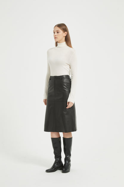 Markcorp genuine leather skirt short skirt A-line wrap buttocks black half skirt versatile autumn and winter sheepskin