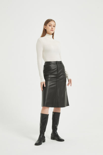 Markcorp genuine leather skirt short skirt A-line wrap buttocks black half skirt versatile autumn and winter sheepskin
