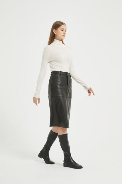 Markcorp genuine leather skirt short skirt A-line wrap buttocks black half skirt versatile autumn and winter sheepskin
