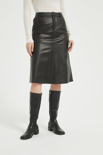 Markcorp genuine leather skirt short skirt A-line wrap buttocks black half skirt versatile autumn and winter sheepskin