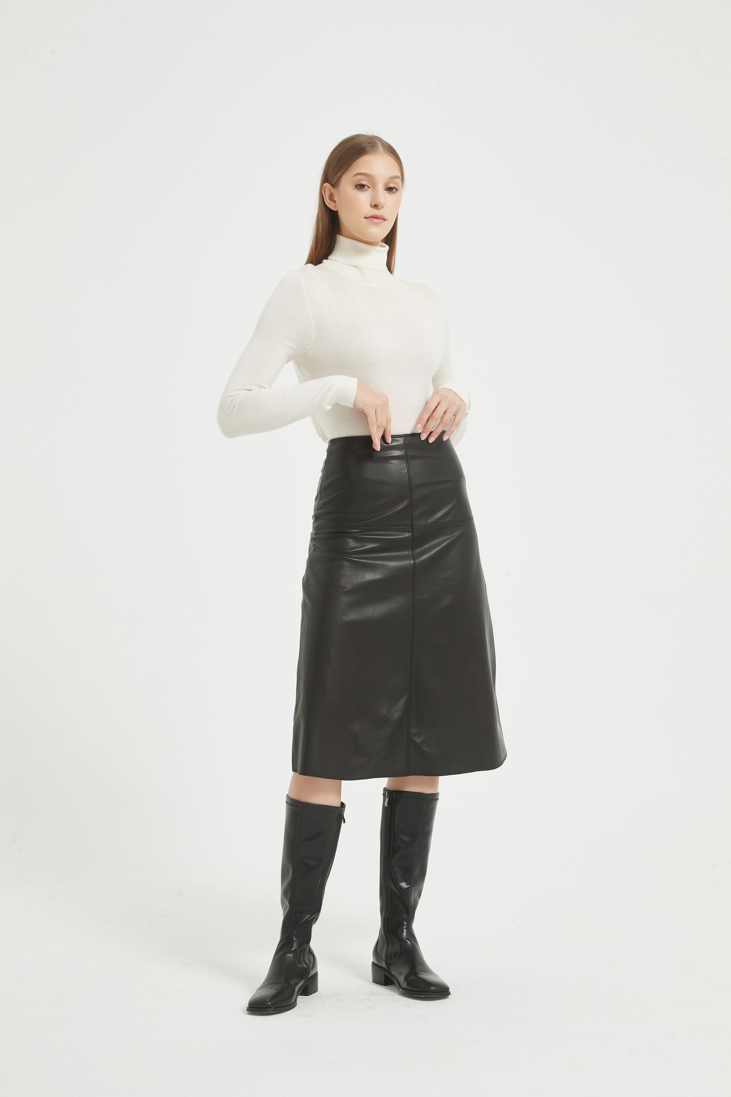 Markcorp Autumn/Winter New Sheepskin High Waist Versatile Retro A-line Skirt