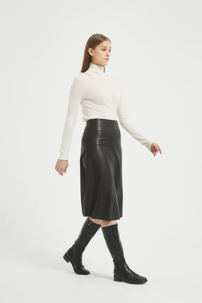 Markcorp Autumn/Winter New Sheepskin High Waist Versatile Retro A-line Skirt