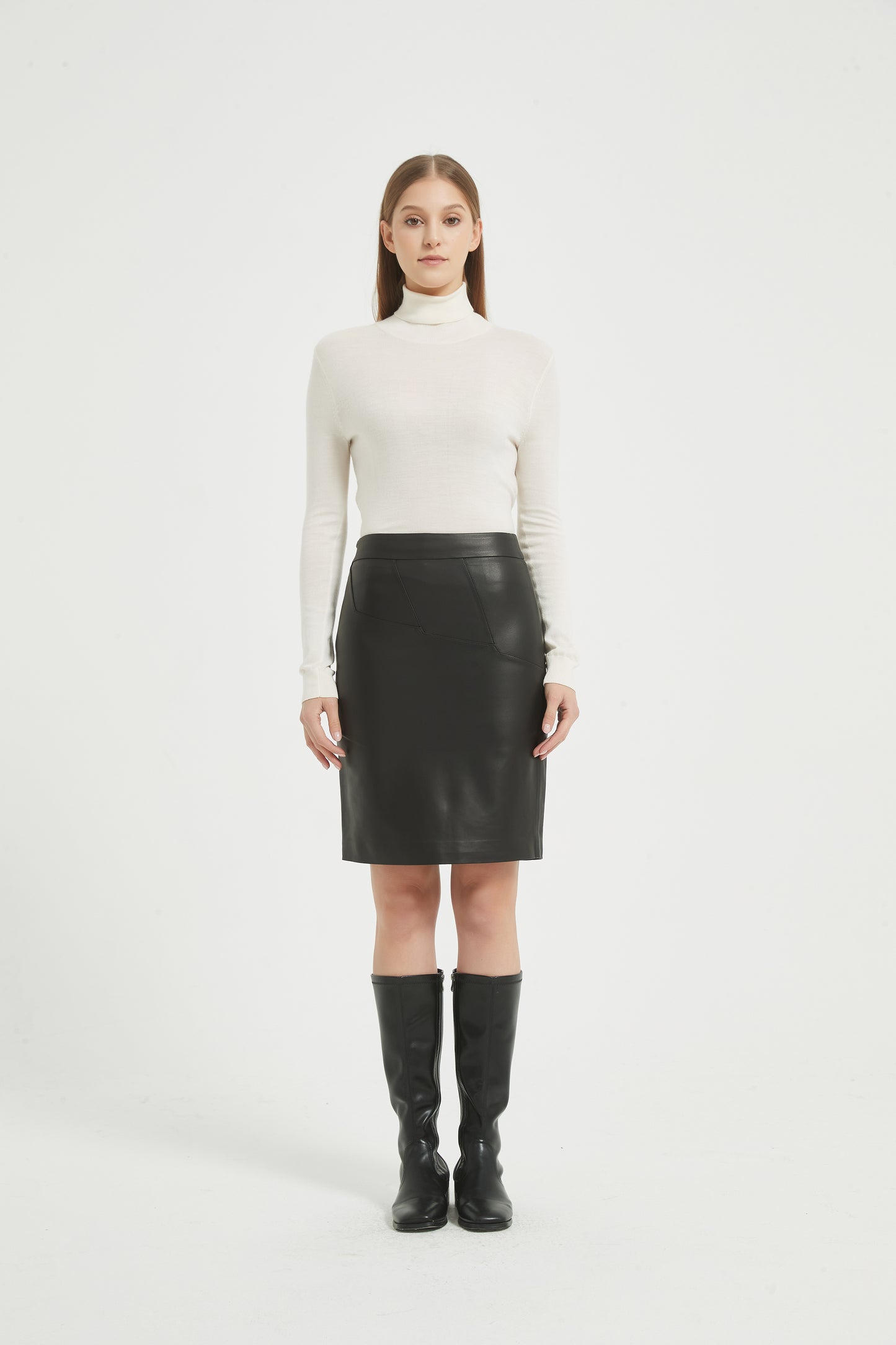 Markcorp genuine leather skirt slimming short skirt A-line wrap buttocks black half skirt versatile autumn and winter minimalist