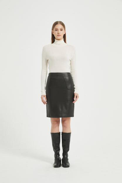 Markcorp genuine leather skirt slimming short skirt A-line wrap buttocks black half skirt versatile autumn and winter minimalist