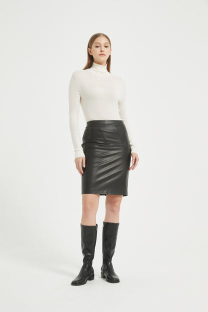 Markcorp genuine leather skirt slimming short skirt A-line wrap buttocks black half skirt versatile autumn and winter minimalist