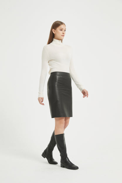 Markcorp genuine leather skirt slimming short skirt A-line wrap buttocks black half skirt versatile autumn and winter minimalist