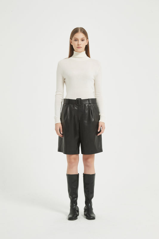 Markcorp genuine leather shorts women's sheepskin capris loose fitting high waisted leather pants new spring and autumn shorts