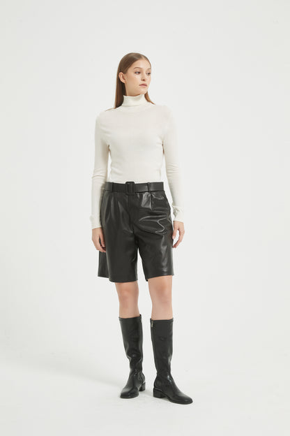 Markcorp genuine leather shorts women's sheepskin capris loose fitting high waisted leather pants new spring and autumn shorts