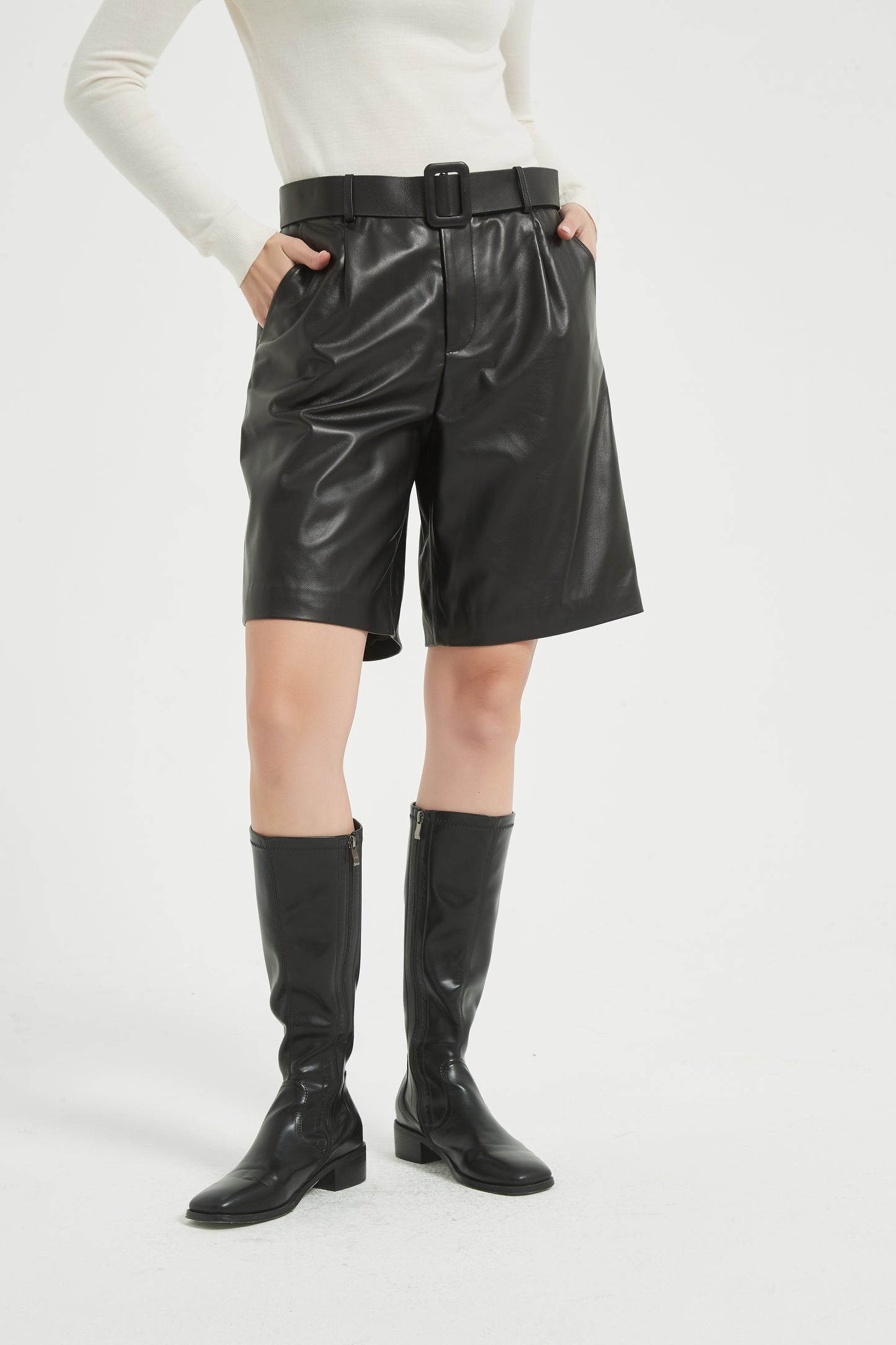 Markcorp genuine leather shorts women's sheepskin capris loose fitting high waisted leather pants new spring and autumn shorts