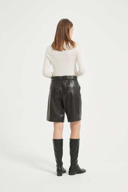 Markcorp genuine leather shorts women's sheepskin capris loose fitting high waisted leather pants new spring and autumn shorts