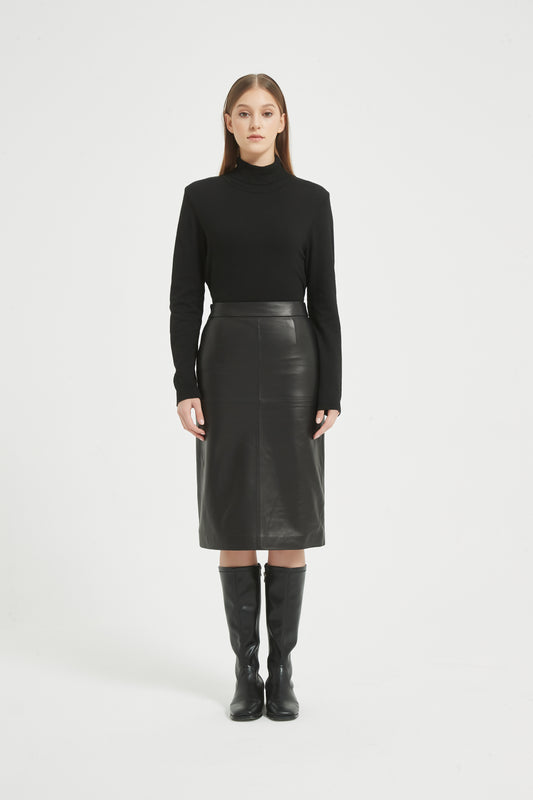 Markcorp genuine leather skirt short skirt A-line wrap buttocks black half skirt versatile autumn and winter sheepskin