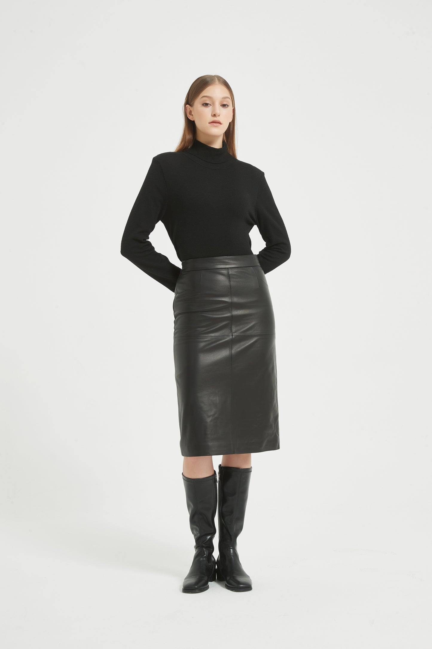 Markcorp genuine leather skirt short skirt A-line wrap buttocks black half skirt versatile autumn and winter sheepskin