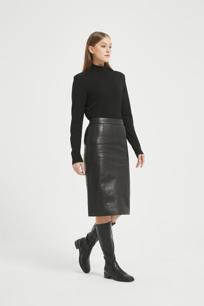 Markcorp genuine leather skirt short skirt A-line wrap buttocks black half skirt versatile autumn and winter sheepskin