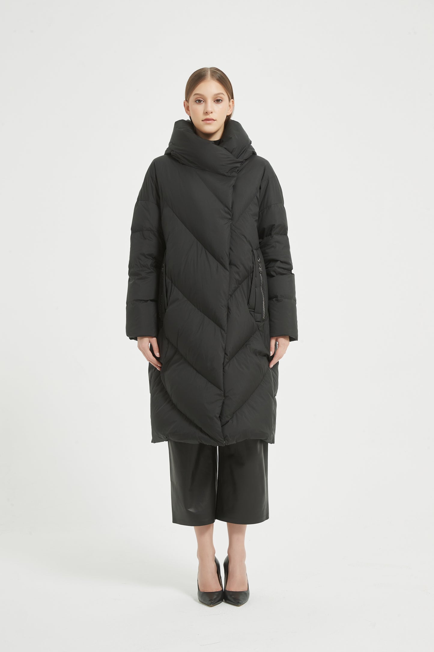 Markcorp Black long fashionable women's down jacket 90 duck down is the first choice for winter