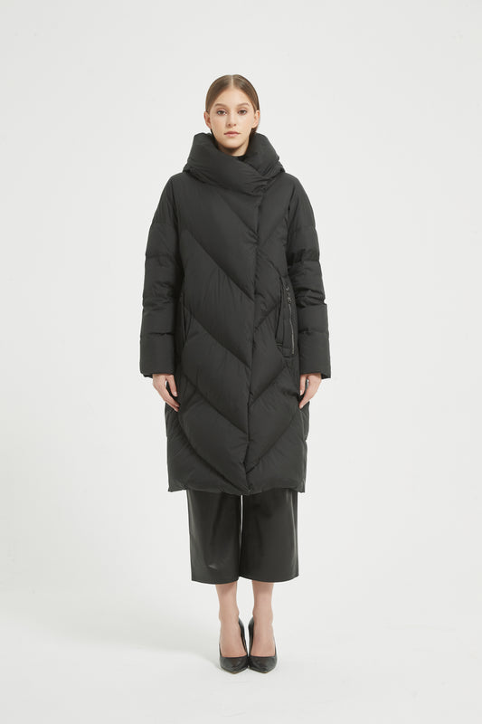 Markcorp Black long fashionable women's down jacket 90 duck down is the first choice for winter