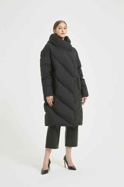 Markcorp Black long fashionable women's down jacket 90 duck down is the first choice for winter