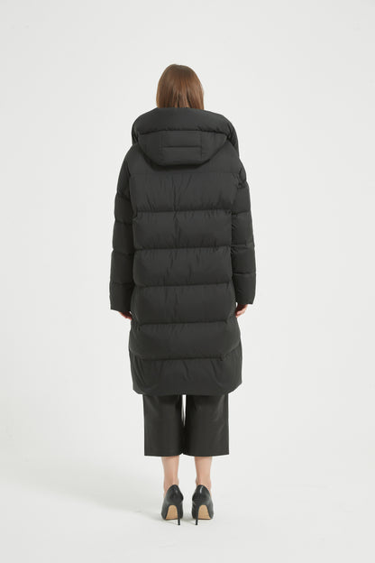 Markcorp Black long fashionable women's down jacket 90 duck down is the first choice for winter
