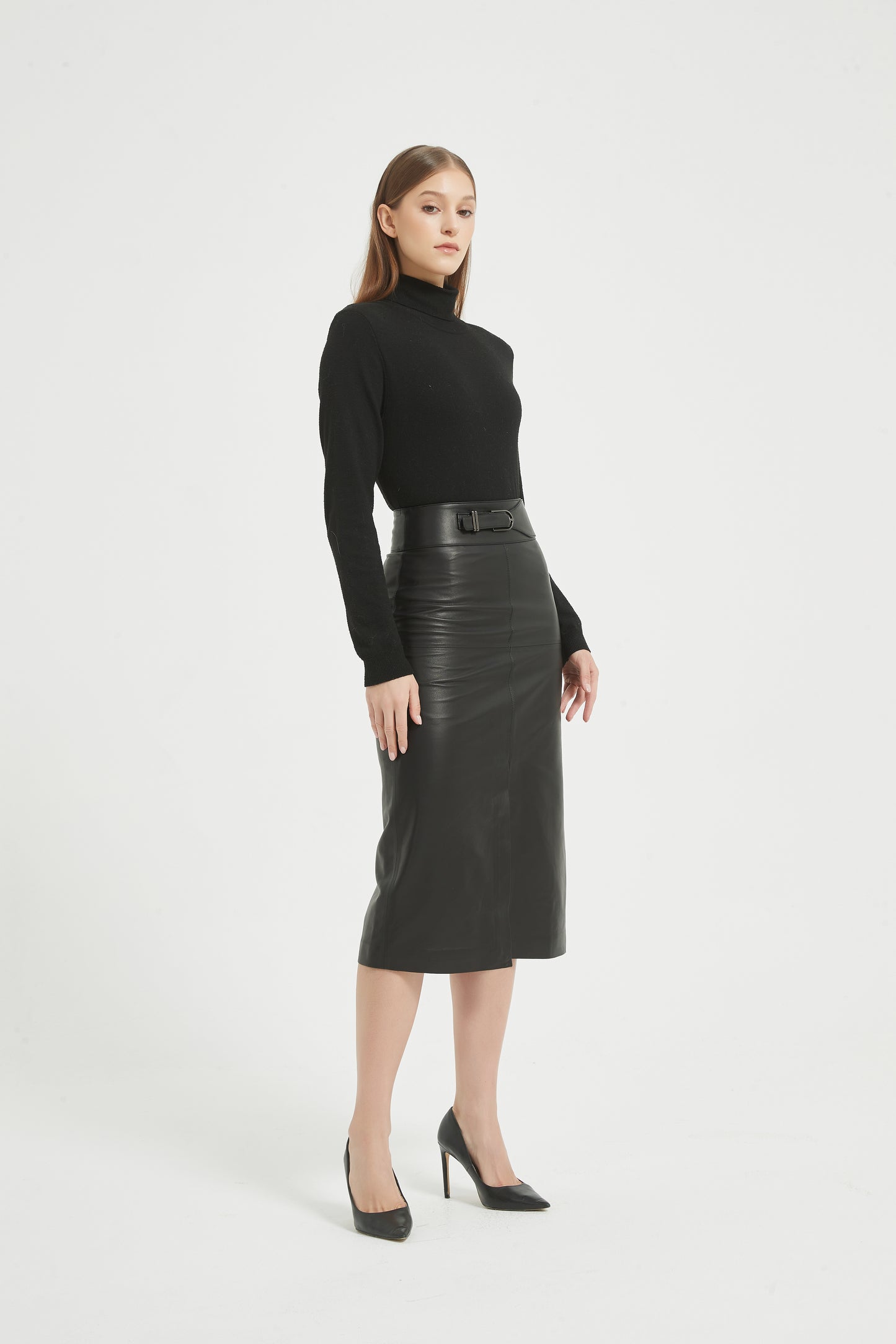 Markcorp Genuine Leather Skirt Women's Half Skirt New Sheepskin Mid Length Sheepskin One Step Skirt Split Long Skirt