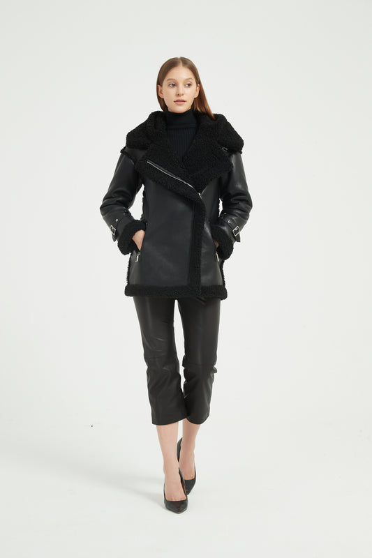 Markcorp Environmental protection fur one solid color faux fur faux leather fashion autumn and winter women's coat