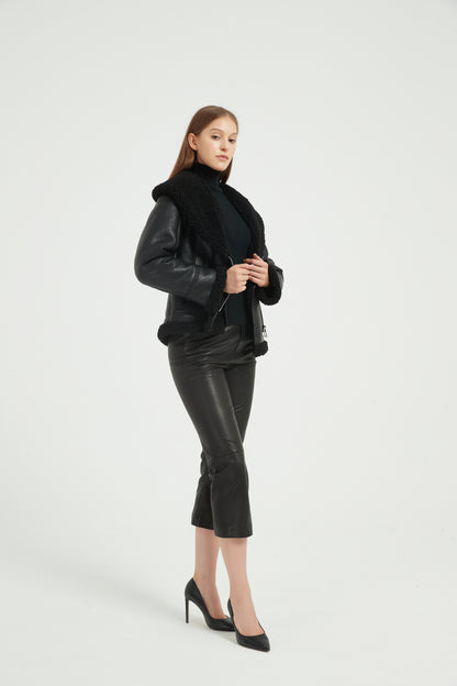 Markcorp shawl collar coat Eco-friendly fur one black fashion short autumn and winter women's coat