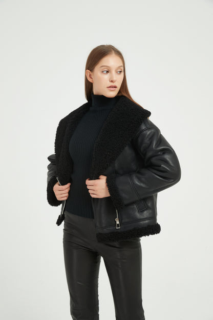 Markcorp shawl collar coat Eco-friendly fur one black fashion short autumn and winter women's coat
