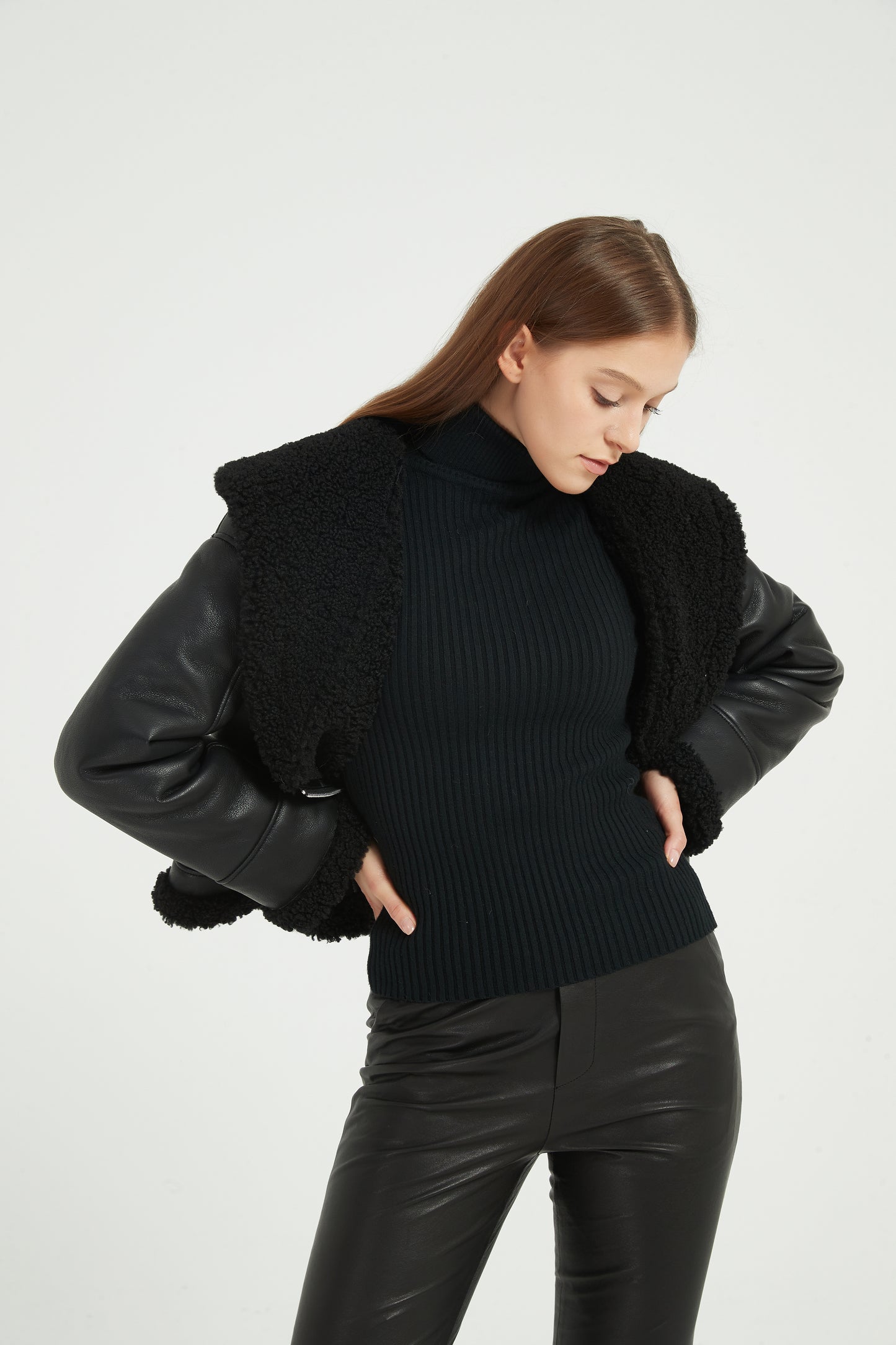 Markcorp shawl collar coat Eco-friendly fur one black fashion short autumn and winter women's coat