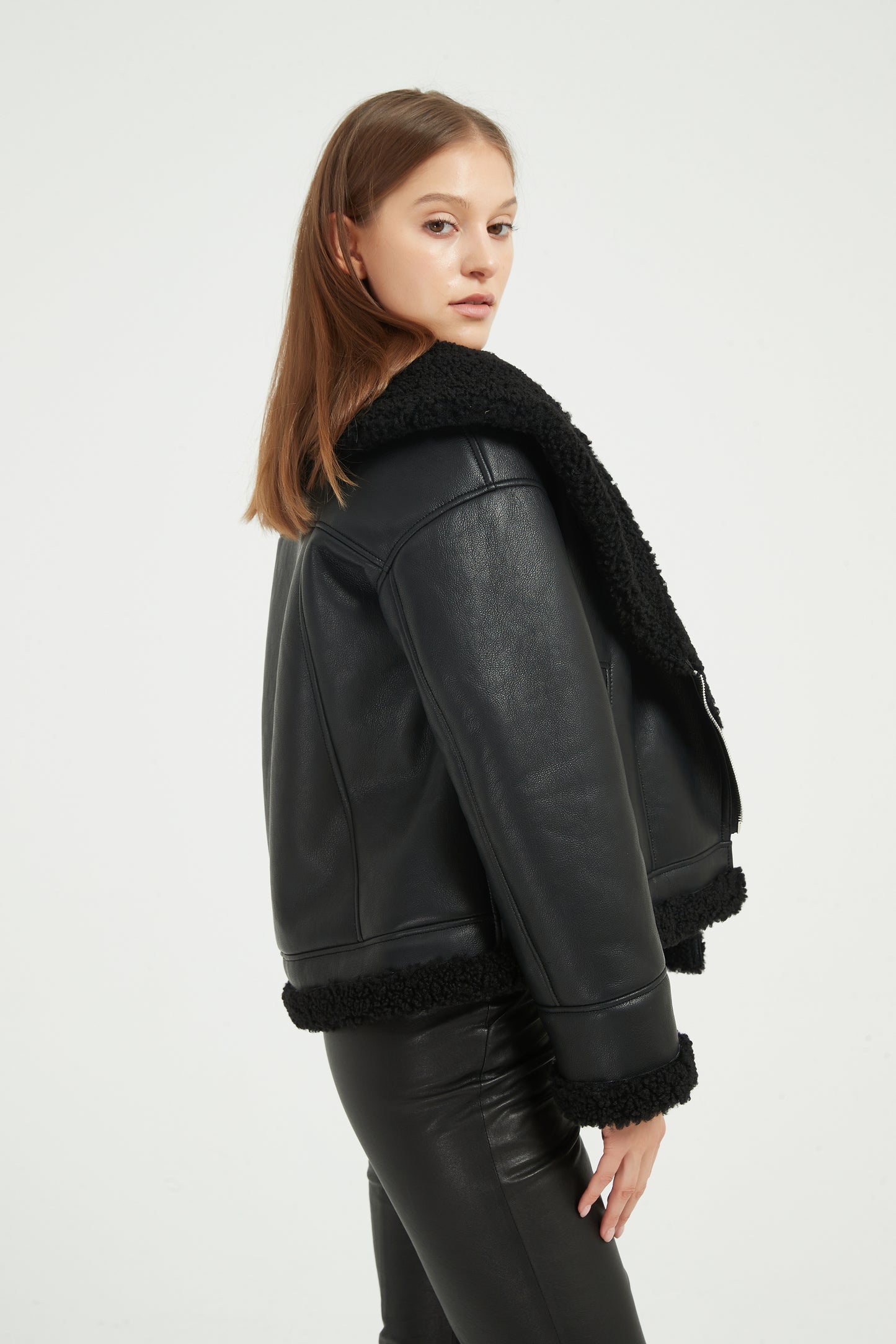 Markcorp shawl collar coat Eco-friendly fur one black fashion short autumn and winter women's coat