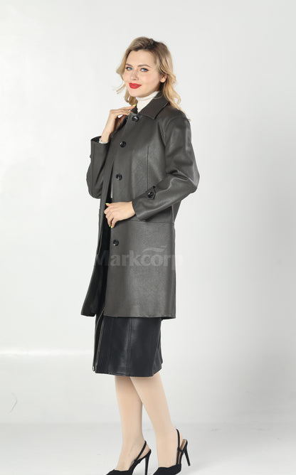 Markcorp Vintage-Inspired Leather Trench Coat